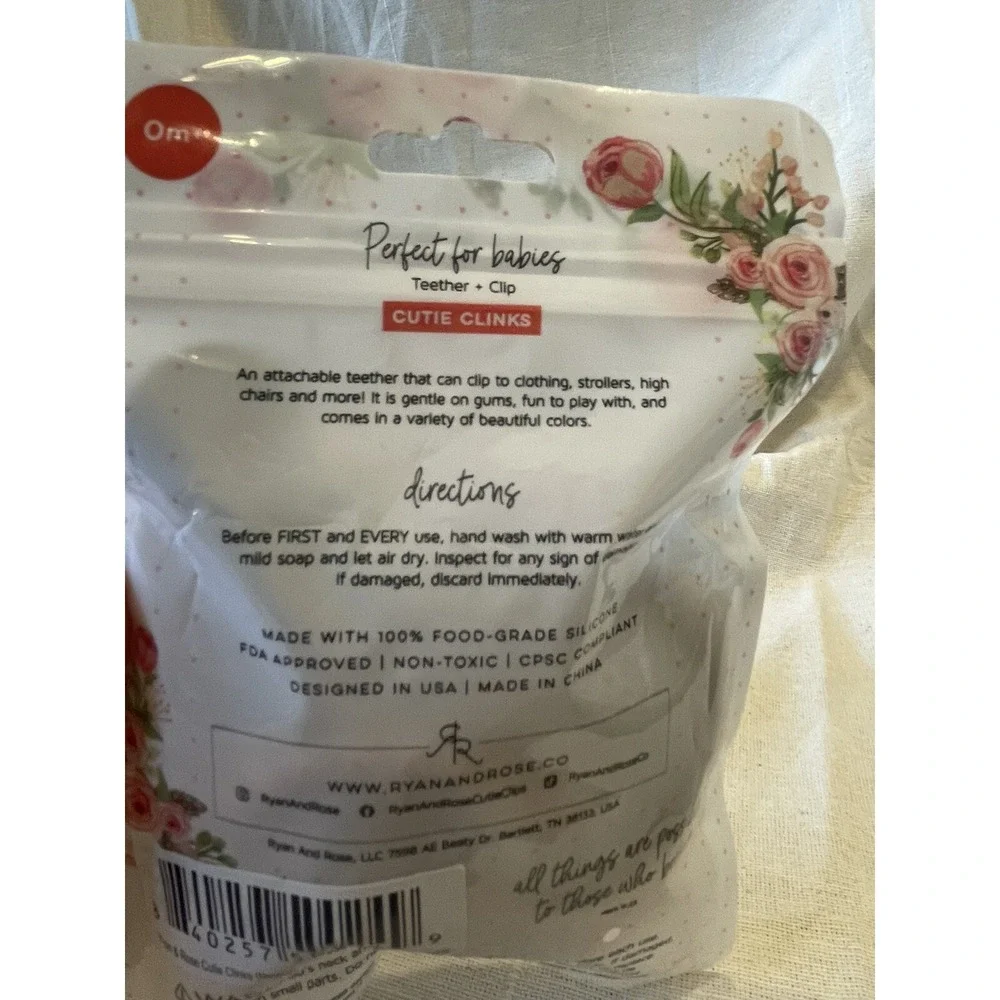 Ryan And Rose Cutie Clinks Teether + Clip‎ Perfect For Babies 0m+ Neutral NEW!
